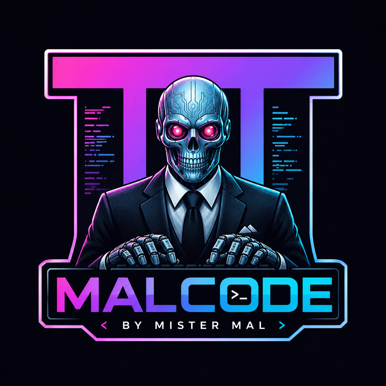 MalCode logo: a robotic skull at a terminal